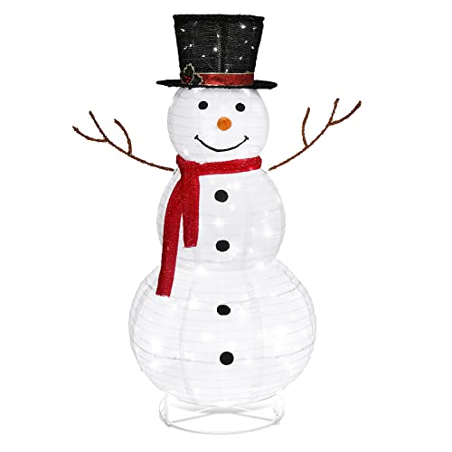 Bonnlo 4ft Lighted Christmas Snowman Outdoor Decorations, Weather Proof Prelit Snowman Christmas Ornament Indoor Home Yard Decor Pre-lit 90 LED Lights With Stakes Secured