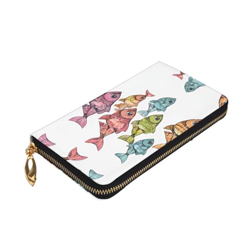 (Colorful Fish1) Print Women's Long Wallet Clutch with Zipper Multiple Card Slots Coin Pocket Elegant Ladies Purse3