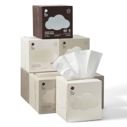 Bc Babycare Cloud Touch Lotion Facial Tissues for Sensitive Skin & Noses, Ultra Soft 5-Ply, Hypoallergenic & Fragrance Free, Plant-based Materials (8 Boxes, 60 Tissues per Box)