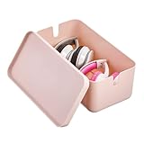 iDesign Plastic Stackable Storage Bin with Lid and Handles for Kitchen Storage - Blush Pink