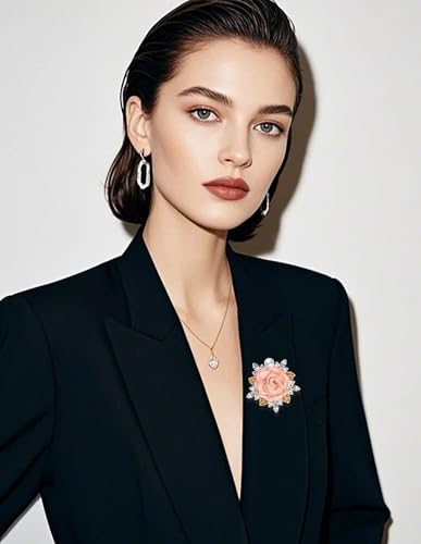 Image of 4Pcs Rose Flower Brooch Pin Handmade Crystal Pearl Fabric Flower Boutonniere Lapel Pin Wedding Party Dance Dress Suit Clothing Accessories for Women Pink Red Blue Grey Color