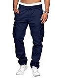 YAOHUOLE Cargo Trousers for Men Cargos Pants Combat Work Pants Casual Outdoor Trousers with Multi Pockets Navy Blue M-32