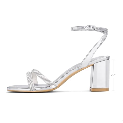 Image of Shoe'N Tale Strappy Heels for Women Square Toe Chunky Block Heels Ankle Buckle Heeled Sandals