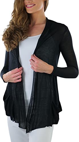 Image of ToBeInStyle Womens Open Front Long Sleeve Lightweight Asymmetrical Draped Cardigan with Side Pockets