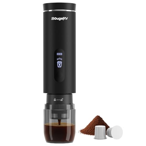 BougeRV Portable Drip Coffee Maker Compatible with K Cup & Ground Coffee, Electric Car Coffee Machine Self-Heating LCD Display USB-C for Travel, Bussiness Trips, Hotel, Camping, Office, Outdoors