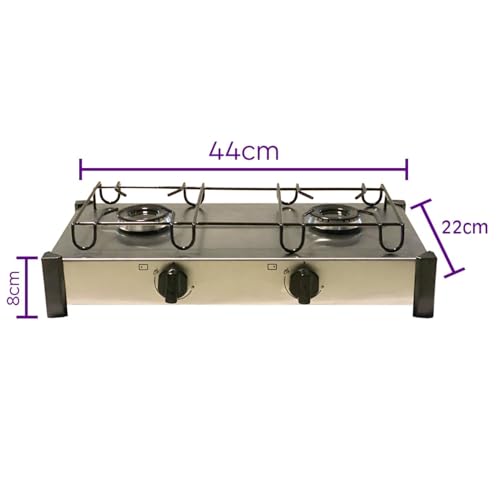 Fogão Fogareiro Gás Portátil Inox Camping De Mesa 2 Bocas