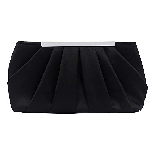 Tanpell Pleated Satin Evening Handbag Women Formal Clutch With Detachable Chain For Wedding Cocktail Party (Black) #TOP6