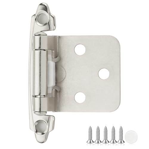 30 Pack 15 Pair Brushed Nickel Cabinet Hinges - 1/2 inch Overlay Kitchen Cabinet Hinges, Semi-Concealed Hinges, Self Closing Cabinet Door Hinges with Door Bumper, Silver Face Mount Cabinet Hardware
