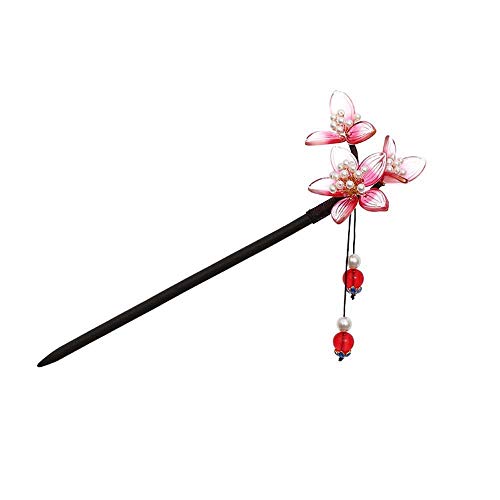 DAWEIF Traditional Vintage Wooden Flowers Tassel Hair Stick Handmade Hair Pin Hair Chopsticks Women Hanfu Hairpin(1)