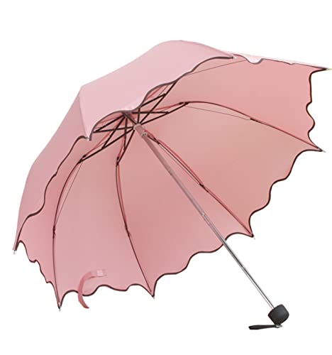 Acefast Inc Dome Parasol Sun-Rain Umbrella,Triple Folding Ruffled Anti-Uv Parasol (Pink) #TOP1
