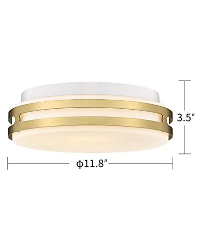 Autelo 12" Flush Mount Ceiling Light Fixture, 2-Light Close To Ceiling Light With Frosted Glass Shade In Antique Brass Finish, For Living Room Hallway Bedroom C3578 Brz #TOP5