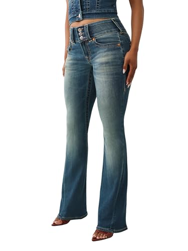 True Religion Y2K Joey Mid Rise Flare Jeans – Retro Flare Fit with Big T Flap Pockets3