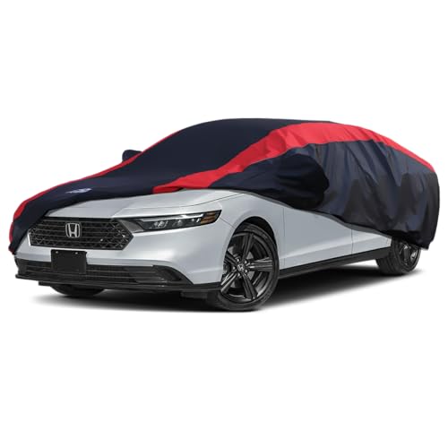 Honda Accord Car Cover Waterproof All Weather with Red Strip Design Custom Fit for Honda Accord 19982025 Accord Accessory with Door Zipper & Windproof Straps