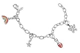 6 In Sterling Silver Four Charms Rolo Chain Diamond Girls Bracelet