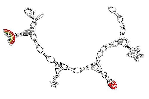 6 In Sterling Silver Four Charms Rolo Chain Diamond Girls Bracelet #TOP17