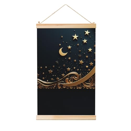 Toile murale lune avec cadre en bois doré 91x61 cm