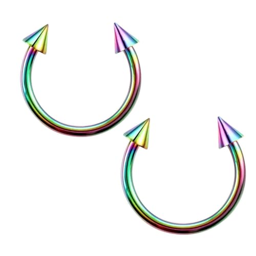 New 2026 Unisex 2Pcs ColoRIFul Spike Circular Barbell Horseshoe Ring Ear Cartilage Tragus Piercing Labret Nose Hoop Rings Fashion Jewelry Findings Trendy Accessories Creative Gift For Women And Men