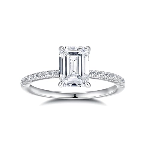 Solitaire Engagement Rings 1ct Moissanite Ring for Women, 8 * 6MM Main Stone Emerald Cut, D Color VVS1 Simulated Diamond Wedding Promise Proposal Ring for Wife birthday gift, All Size
