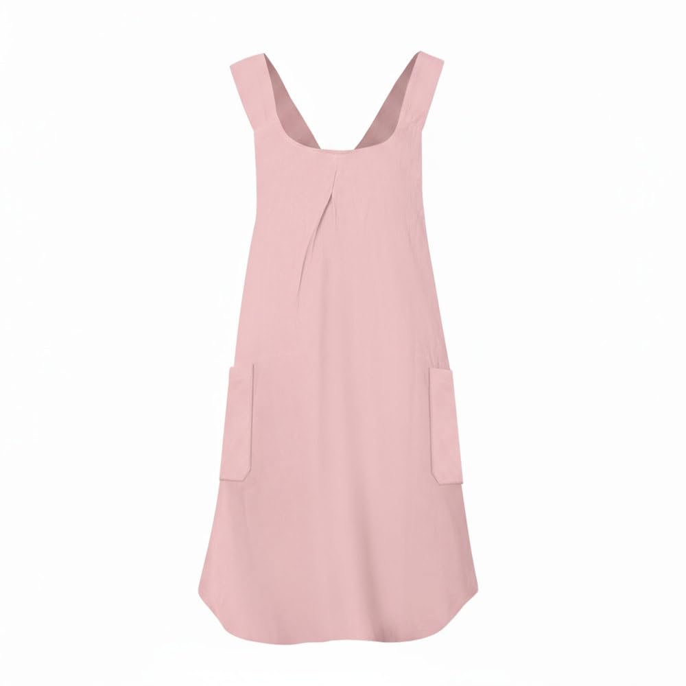 Dongker Pink Japanese Cross Back Apron,Cotton Linen Kitchen Apron With Side Pockets For Gardening Painting Cooking Baking Coffee Brewing Diy Crafts