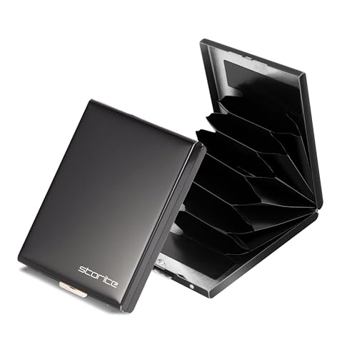 Storite 6 Slots Vertical RFID Protected Metal Credit Debit Card Holder Case Wallet for Men & Women (Black-9.5 x 6.6 x 1.3 cm)