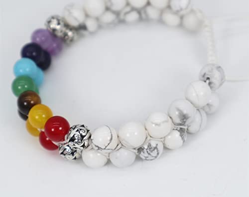 Ornaous 7 Chakra Stone Beaded Strand Bracelets, Double Layer 8Mm White Howlite Beads Bracelets With Braided Rope For Mens/Women #TOP5