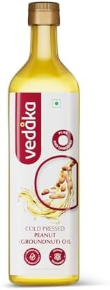 Amazon Brand - Vedaka Cold Pressed Groundnut (Peanut) Oil | 1 L | Cooking Oil | Pure & Unrefined | Contains MUFA & Omega -6 | Contains Antioxidants | Rich Aroma & Flavour Of Groundnuts