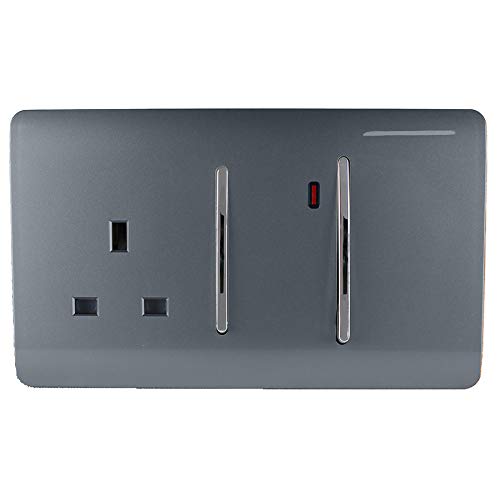 Image of Trendi Switch Screwless Artistic Modern Decorative Glossy 45 A Cooker Switch Control Unit & Single Plug Socket Inc Neon Indicator for Indoor Use in Warm Grey - ART-WHS213WG