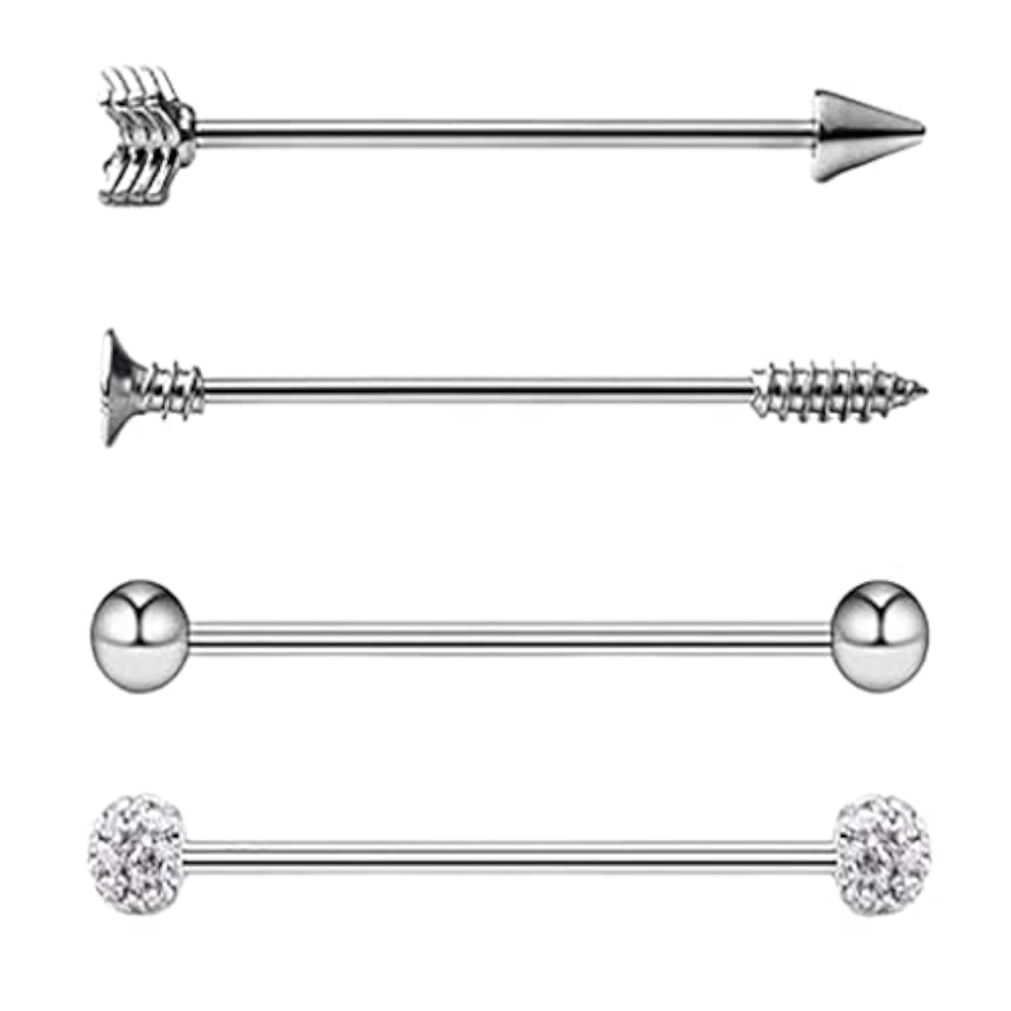 4 Pieces Stainless Steel Industrial Barbell Earrings Silver