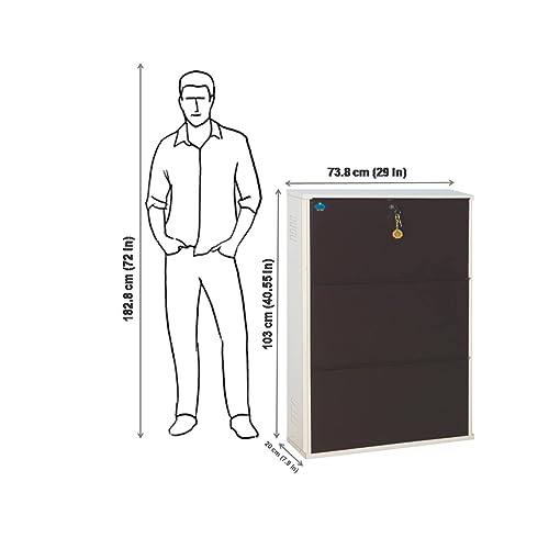 Image of DELITE KOM 29 inch Wide, 6 Shelf Metal Shoe Rack Wall Mounted for Home with Central Lock | Holds Upto 24 Shoes or 36 Slippers Pair | Double Decker, 1Yr Warranty, (41x29x8, Ivory Coffee), DIY, Space Saver