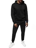 OZONEE Herren 2-Teilig Set Kapuzenpullover + Jogginghose Jogginganzug Sweatjacke Trainingshose Trainingsanzug Sportanzug Freizeitanzug Sport Anzug Tracksuit Fitnessanzug SET/XWJS2009Z/3 SCHWARZ XL