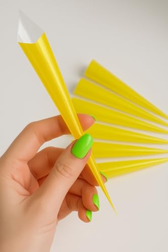 Henna Empty Cones – Transparent Cellophane Cones for Icing, Cake Decorating, Paste, Gel & DIY – Disposable & Refillable (Golden Cones, Pack of 24)