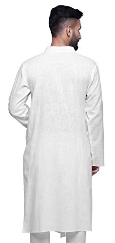 Image of Atasi Cotton Flex Designer Button Down Kurta for Men Casual Summer Wear Kurtas-X-Large White