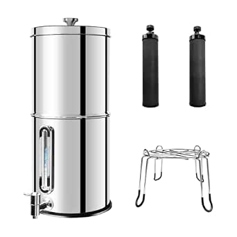 SINCHO 2.25G Gravity Water Filter System with Level Window – 3-Stage Stainless Steel, 2 Washable Ceramic Filters