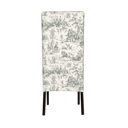 Gerrit TL85C9XY-582019180 Grey French Country Toile Pattern Dining Chair Covers Stretch Removable Washable Kitchen Chair Slipcovers thumb #3