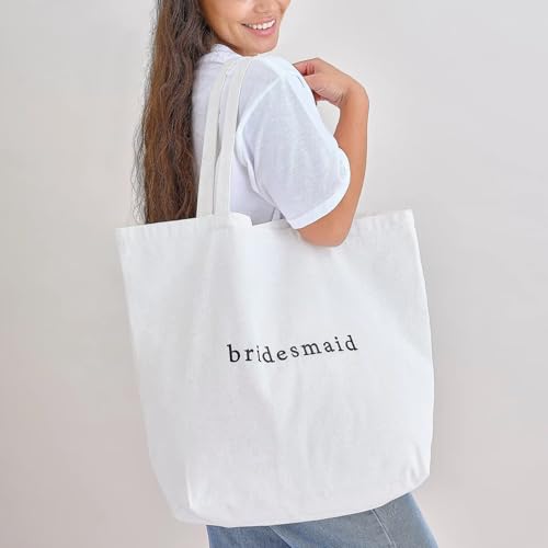 Image of White Canvas Tote Bags,Embroidered Canvas Tote Bag, Bachelorette Party Decorations