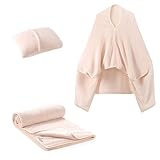 Mellowdy Shawl Blanket Pillow 2-in-1 for Office, Work from Home (Pearled Ivory, 40x60) - Wearable Adult Swaddle Snuggle Coat Poncho, Airplane Travel Blanket Set, Fleece Shoulder Wrap for Men and Women