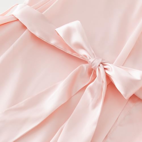Image of Women's Long Bride Bridesmaid Robes with Lace Trim Embroidery Bridal Silky Satin Kimono Wedding Party Bathrobe