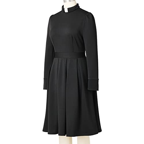 Church Clergy Dress for Women Minister Spring/Autumn Long Sleeve Elegant Pleated Dress with Tab Collar4