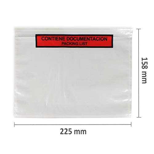 Sobres de envío transparentes porta-documentos, 1000 unidades, 225 x 158 mm, Sellado automático