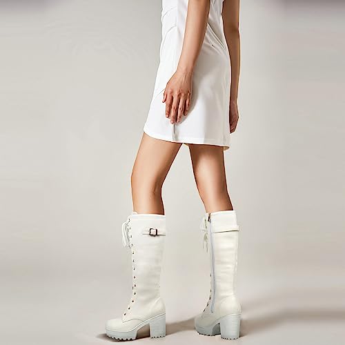 Image of Parisuit Women's Knee High Goth Platform Boots Lace Up Combat Boots