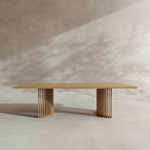 SOLIS Hashi Modern Rectangular Dining Table, Natural Oak, Fluted Pedestal