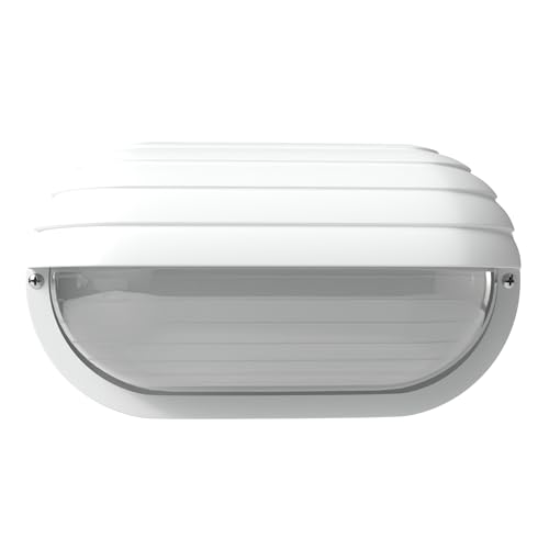 Image of KASTLITE Outdoor LED Bulkhead Light Fixture, 9.5W Energy Star 5000K Oval Wall Mount Nautical Lighting, Rust-Proof Polycarbonate Build for Wet Locations, Porch Patio Dock & Exterior Lights, FE103 /White