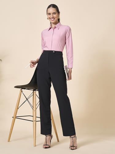 Image of Style Quotient Women Black Cotton Blend Formal Long Sleeve Shirt