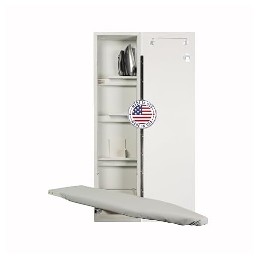 Iron-A-Way Built-In Ironing Center with 46 Inch Swiveling Ironing Board, Hot Iron Storage and Raised White Panel Door-ANE46RWU