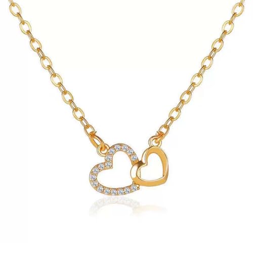 LAKJUOZ Collier Femme Coeurs Doubles Chaîne Pour Avec Pendentif En Forme De Cœur En Argent Sterling 925 Avec Pendentif En Forme De Cœur Entrelacé Pour...
