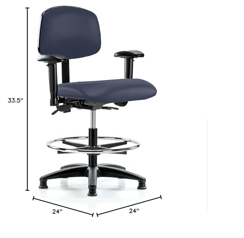 Image of Perch Task Chair with Foot Ring, Glides, 21 inch-28.25 inch, Imperial Blue Vinyl