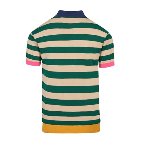 Men's Retro Stripes Knitted Polo Shirt, 1960s Mod Style Vintage Polo Cotton Shirt with Button2