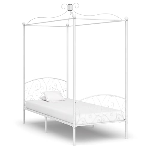 vidaXL Estructura de Cama con Dosel Metal Somier Mobiliario Decoración Interior Resistente Robusta Duradera Práctica Cómoda Útil Blanco 100x200cm