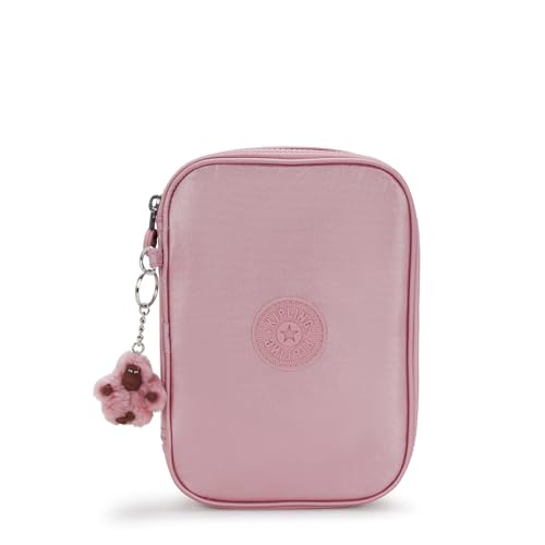Kipling Capa feminina estampada com 100 canetas, acessórios organizados, materiais de arte, maquiagem, organizador de viagem, P lilás metálico, 8.25''L x 6''H x 2''D