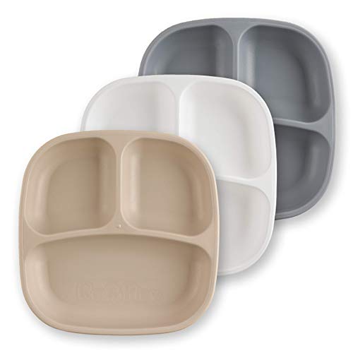 Re Play 7" Divided Toddler 3 Pack Plates With Deep Sides And Three Compartments For Easy Self Feeding | Bpa Free | Dishwasher Safe | Seashell #TOP12